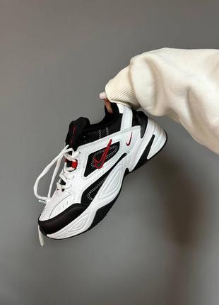 Женские кожаные кроссовки nike m2k tekno black/white/red. цвет белый с черным и красным