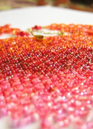 Яркий колье платок из бисера красная оранжевая розовая4 фото