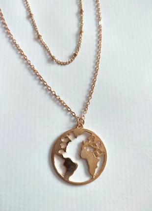 Карта мира золотая цепочка двухслойная цепочка на шею кулон подвеска