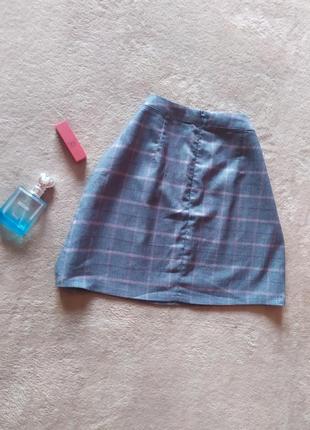 Базовая стильная юбка трапеция в клетку высокая талия2 фото