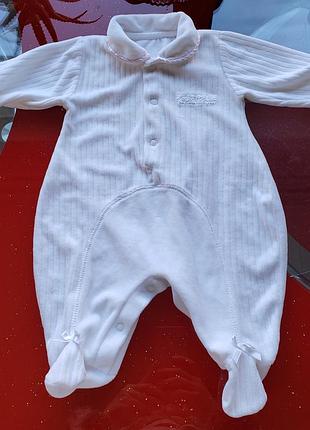 Mothercare белый велюровый человечек новорожденной девочке 0-1-2м 50-56см