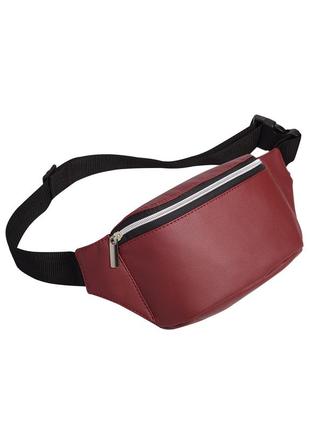 Бордовая женская сумочка на пояс плече с экокожи с серебренной молнией