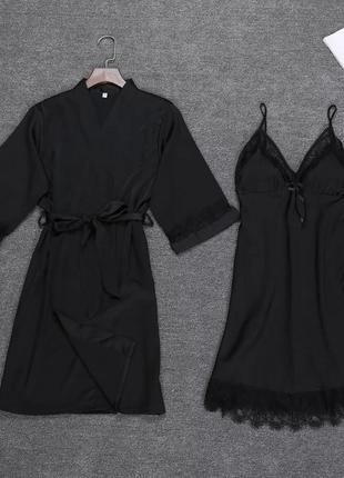 Женский комплект халат и ночная рубашка с кружевом2 фото