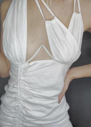 Белое хлопковое платье с косточками под грудью prettlittlething2 фото