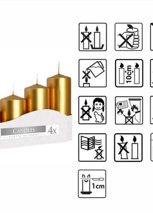 Набір свічок 4 шт. циліндр золотий металік (sw50/4-213)3 фото