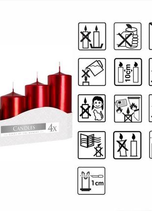 Набір свічок 4 шт. циліндр червоні (sw50/4-230)5 фото