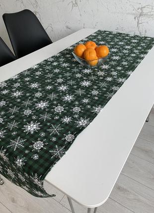 Скатертина-доріжка новорічна на стіл (раннер) "сніжинки" 180х47см.7 фото