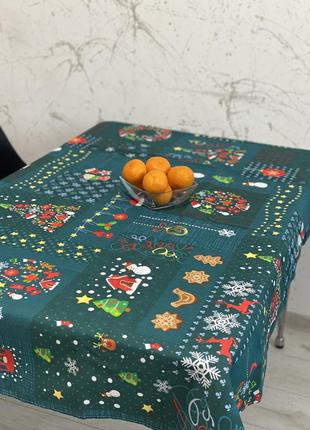 Скатерть на стол льняная "новогодняя сказка" размер 1.5*1.1 м.9 фото