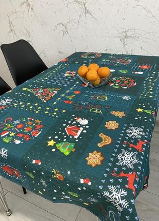 Скатерть на стол льняная "новогодняя сказка" размер 1.5*1.1 м.8 фото