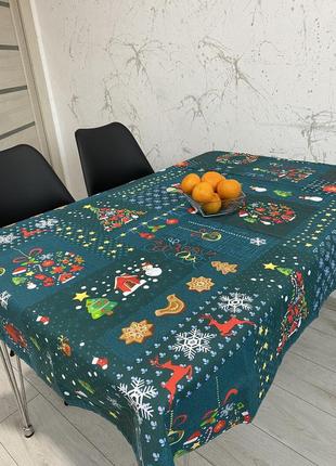 Скатерть на стол льняная "новогодняя сказка" размер 1.5*1.1 м.1 фото