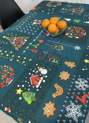 Скатерть на стол льняная "новогодняя сказка" размер 1.5*1.1 м.3 фото