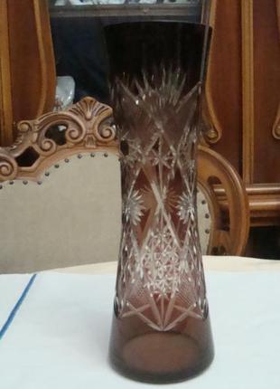 Старинная красивая ваза резьба цветное стекло ссср 1950 годов2 фото