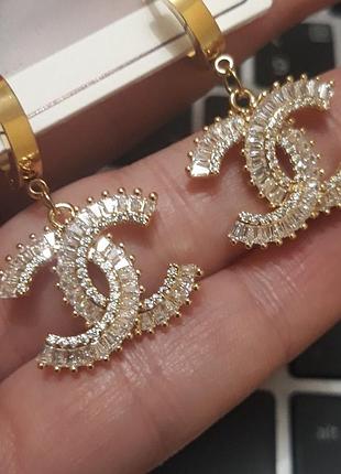 Сережки шанель з медичного золота stainless steel, xuping позолочені
