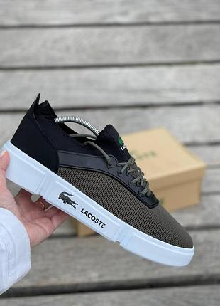 Мужские кеды лакост хаки. кроссовки лакост мужские