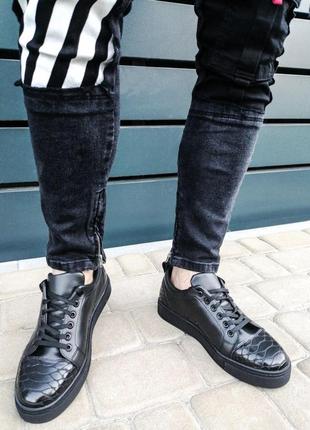 Кроссовки кожаные мужские. мужские кожаные кеды черные2 фото
