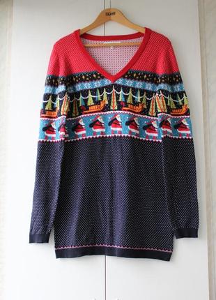 Милий подовжений светр (можна носити як мініплаття) з новорічним принтом2 фото