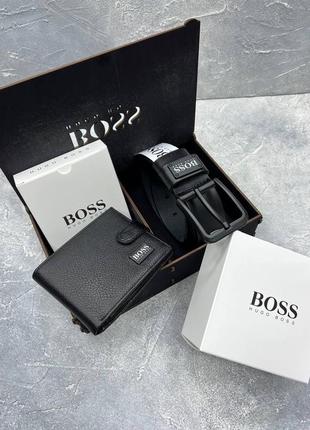 Ремінь + гаманець натуральна шкіра (подарунковий набір) в стилі boss 🎉