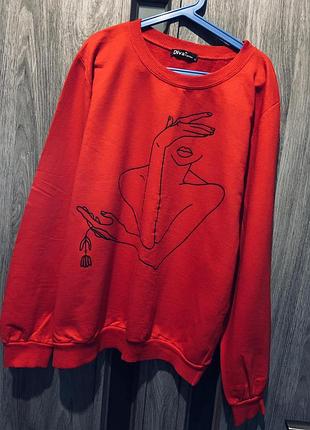 Трендовый красный свитшот/толстовка/батник diva fashion.