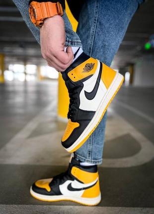 Женские высокие кожаные кроссовки nike air jordan 1 "yellow/black"#найк7 фото