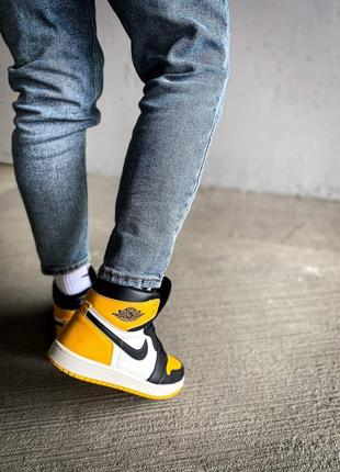 Женские высокие кожаные кроссовки nike air jordan 1 "yellow/black"#найк3 фото