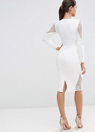 Шикарное белоснежное платье asos tall lace applique long sleeve midi dress2 фото