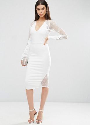 Шикарное белоснежное платье asos tall lace applique long sleeve midi dress4 фото