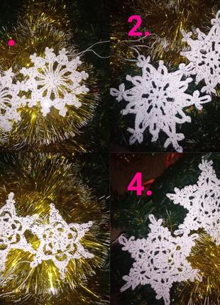Новогодние вязаные украшения-снежинки 🎄❄