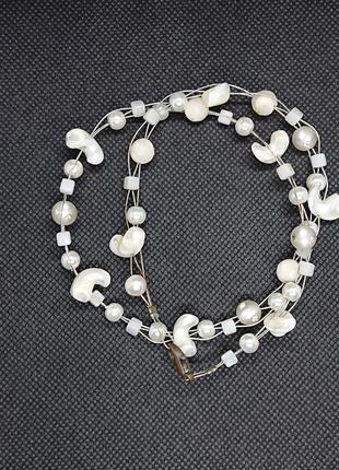 Винтажные бусы ожерелье из перламутра баламутов и других бусин4 фото