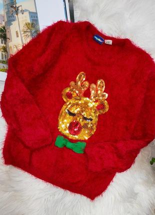 Детский красный новогодний свитер новогодный свитер красочной с оленем плюш травка lupilu р.104-1162 фото