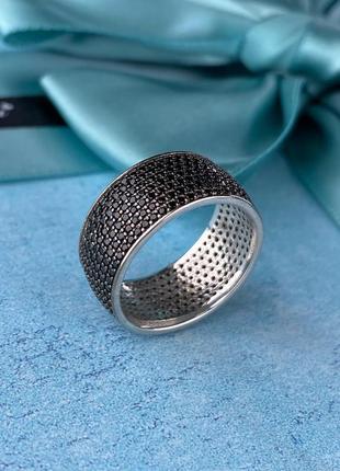 Серебряная кольца в черном/белом родии, 925, серебро