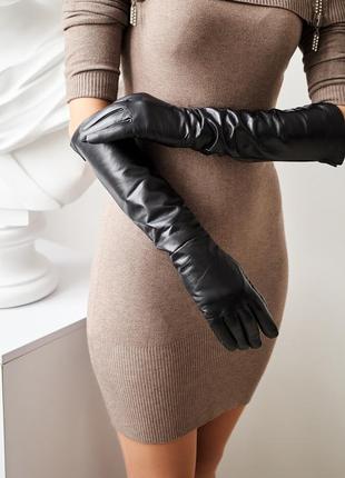 Шкіряні довгі рукавиці1 фото