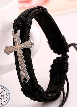 Стильный кожаный браслет крест молитва библия нержавеющая сталь2 фото