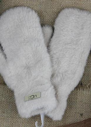 Женские варежки шерстяные с меховой подкладкой размер м осень-зима бежевый