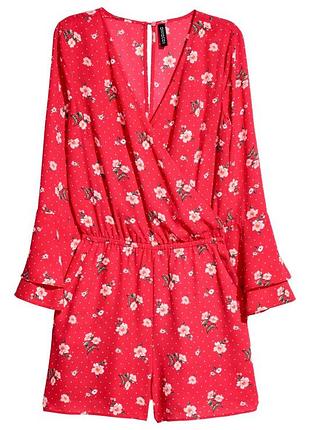Комбінезон жіночий  з v-подібним вирізом червоний/квітковий 34/4 h&m 0581583007