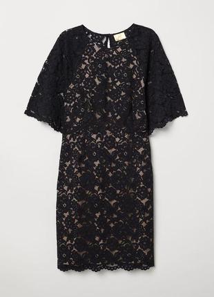 Коротке жіноче мереживне плаття чорне 32/0 h&m 06592040011 фото
