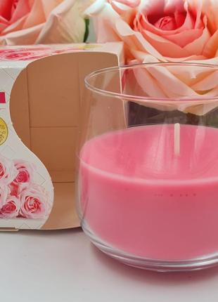 Аромасвічка bispol в склянці 130 г із запахом троянд 24 год горіння, свічка ароматизована троянда, польська арома свічка