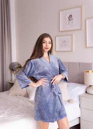 Халат велюр плюш по колено женский 27 цветов