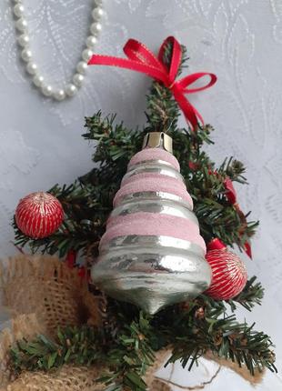 Пирамидка 🧸🎄❄ елочная игрушка советская стекло анодированные эмали снег новогодняя...