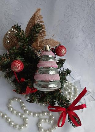 Пирамидка 🧸🎄❄ елочная игрушка советская стекло анодированные эмали снег новогодняя...