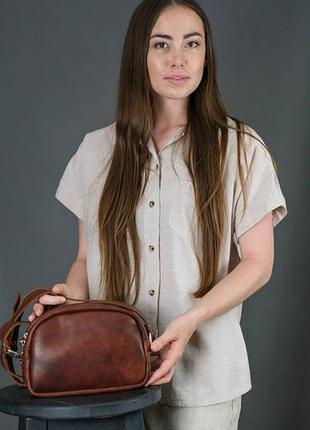Жіноча шкіряна сумка віола, натуральна шкіра італійський краст, колір коричневий, відтінок вишня