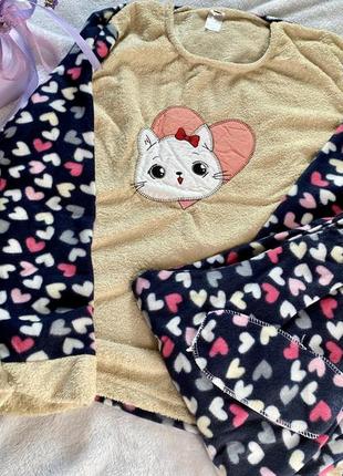 Махровая теплая женская пижама, пижама, махровая пижама, пижамка теплая на флисе, пижама на флисе