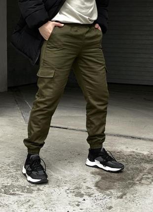 Теплі штани карго на флісі з кишенями хакі5 фото