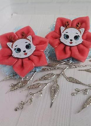 Бантики з котиками на резинці, бантики з ріжками