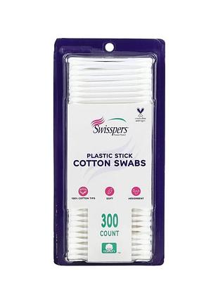 Swisspers plastic stick cotton swabs, 300 count, ушные палочки 300 шт