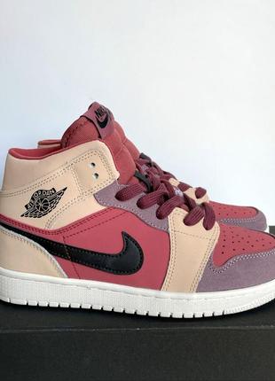 Кросівки nike air jordan 1 retro white grey beige burgundy