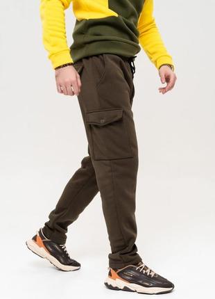Утепленные брюки карго цвета хаки2 фото