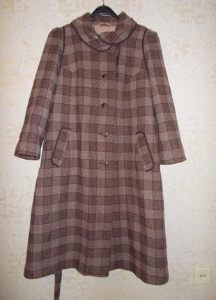 Женское тёплое винтажное пальто в клетку большой размер 54-56/xxxl