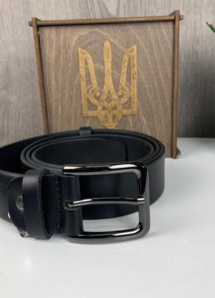 Мужской кожаный ремень классический чёрный украина
