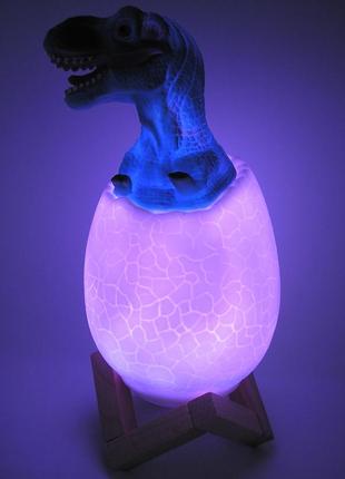 Светильник 3d на аккумуляторе разноцветный ночник динозавр в яйце  с пультом д/у  dinosaur lamp зарядка от usb3 фото