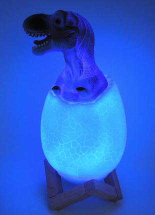 Светильник 3d на аккумуляторе разноцветный ночник динозавр в яйце  с пультом д/у  dinosaur lamp зарядка от usb5 фото